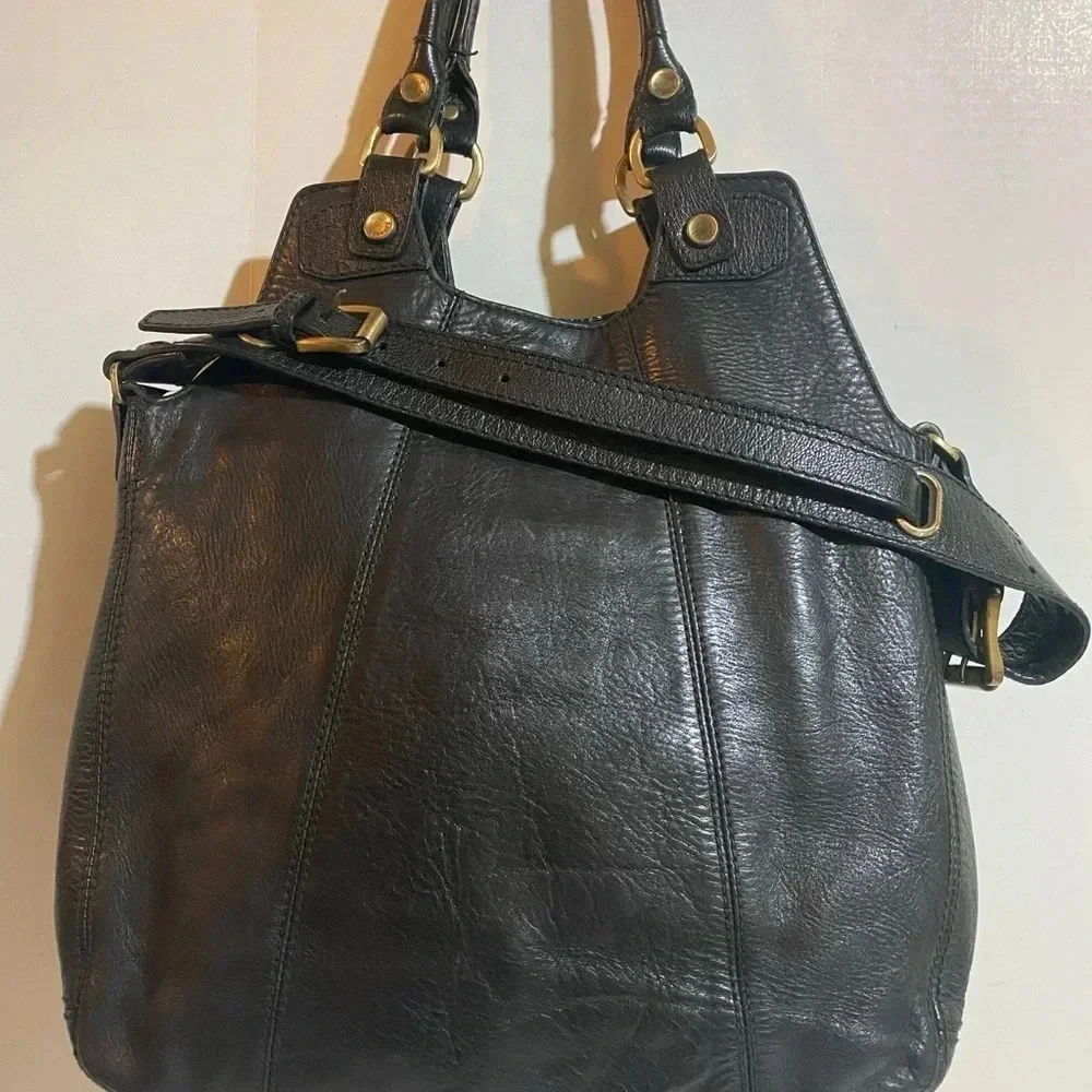 Theory black leather satchel handbag